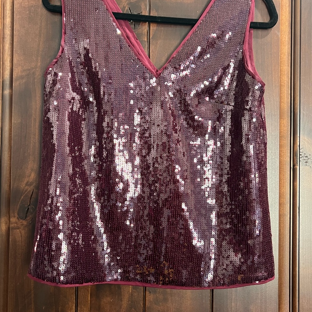 J.Crew Sequin V-Neck Tank XS Burgundy NWOT | Party, Spring Layering - Picture 3 of 5